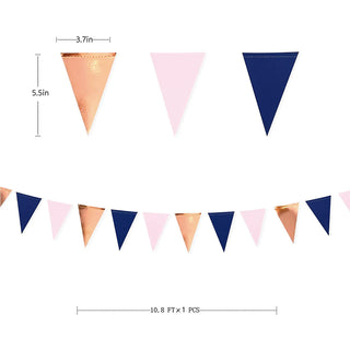 Pennant Bunting Flags in Blue, Pink and Gold 10ft 4