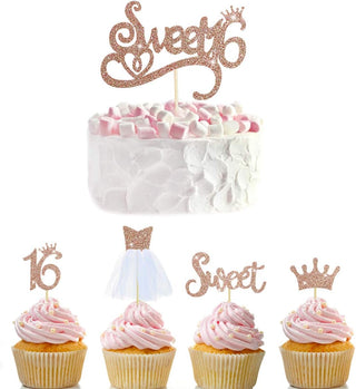 33Pcs Rose Gold Sweet Sixteen Cupcake Topper 16th Birthday Cake Topper 3