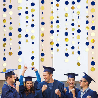 Grad Celebration Circle Dots Garland in Navy Blue, Gold & White (46Ft) 4