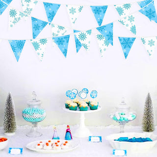 Snowflakes Pennant Bunting Flags in White and Blue 32ft 3