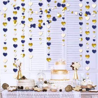 Love Heart Garland in Navy Blue, Gold & White (52Ft) 3