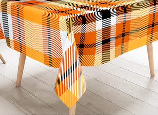 54"x108" Rectangle Fall Tablecloth Orange Black Buffalo Plaid Fabric Tablecloth 3