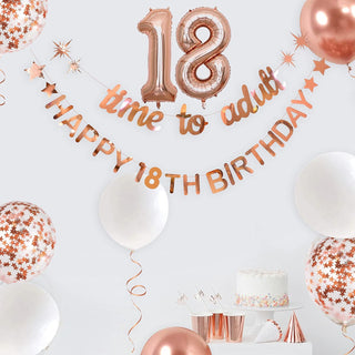  Rose Gold Time to Adult Happy 18th Birthday Banner Garland Foil Balloon 3