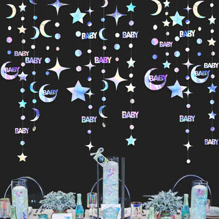 Iridescent Garland with 'Baby', Star, Moon & Circle Dot (75FT) 3