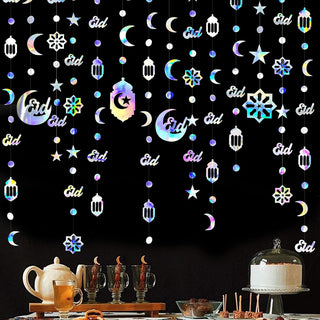 Iridescent Ramadan Mubarak Garland with Star, Moon, Crescent & Lantern 3