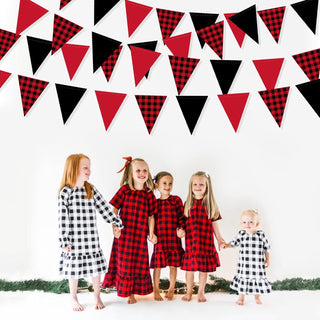 Christmas Party Flag Banner in Black Red Checkered & Buffalo Plaid  (39Ft) 3