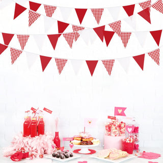  Red Theme Triangle Flag Bunting Banner in Red, Gingham, White (32Ft) 2