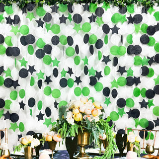 Soccer Party Big Star Circle Dots Garland in Green, Black & White (173Ft) 4