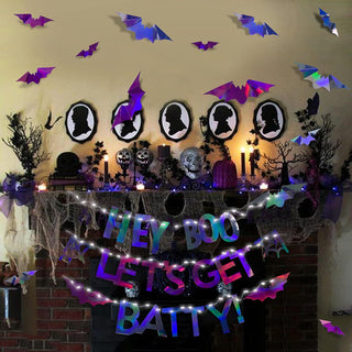 'Hey Boo' Halloween Banner and Bat Stickers Iridescent with Lights 4