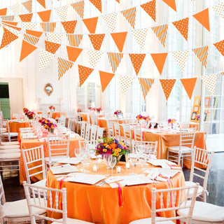 Fall Party Fabric Flag Banner in Orange & White Stripe and Dot (32Ft) 3