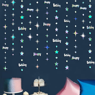 Iridescent 'Happy' 'Birthday' Garland with Circle Dots & Stars (46Ft) 2