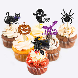 Happy Halloween Cake Toppers with Black Cat, Pumpkin, Ghost & Witch (37pcs) 3