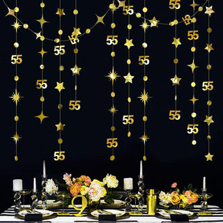 55th Birthday Decor Circle Dot Garland with Gold Twinkle Stars (46Ft) 3