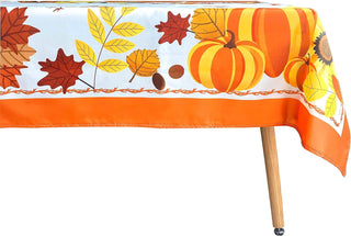 Fall Tablecloth with Leaves, Pumpkin Turkey and Sunflower (54"x108") 3