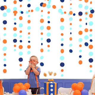Boy's Birthday Circle Dot Garland in Navy Blue, Orange & Teal (46Ft) 3