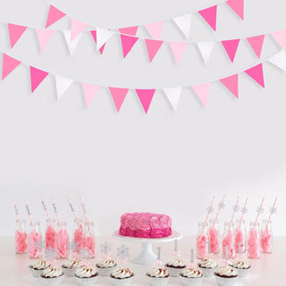 Engagement Party Banner of Cloth Flags in Hot Pink & White (32Ft) 3