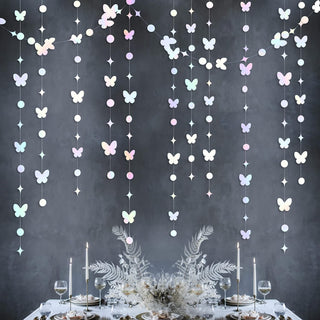 Iridescent Pastel Butterfly Garlands with Polka Dots & Star(40Ft) 2