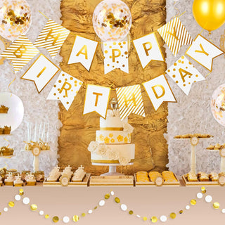 White and Gold Happy Birthday Banners and Balloons (22Pcs)  3