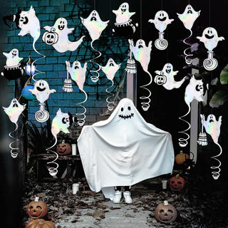 Halloween Party Iridescent White Swirling Ghost Garland (18pcs) 3