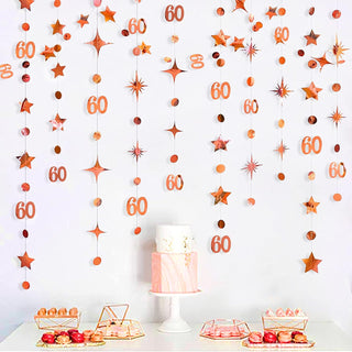  60th Birthday Garland with Number 60 Dots and Stars in Rose Gold 2