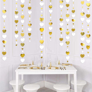 52Ft White and Gold Heart Garland Hanging Love Heart Streamer 3