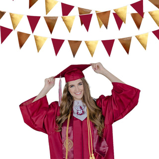 Fall Party Metallic Fabric Triangle Flag Banner in Maroon, Gold & Brown (32Ft) 3