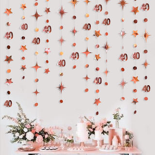 40th Birthday Garland in Rose Gold with Number 40, Dots and Stars  3