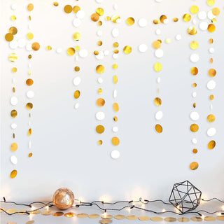 New Year Hanging Paper Garland with Circle Dots in White & Gold (46Ft) 3
