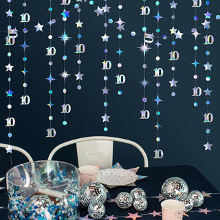 10th Birthday Iridescent Circle Dot Garland with Twinkle Stars (46Ft) 3