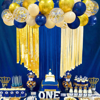 Navy Blue and Gold Balloons and Ribbon Fringe Backdrop (43 Pcs) 2