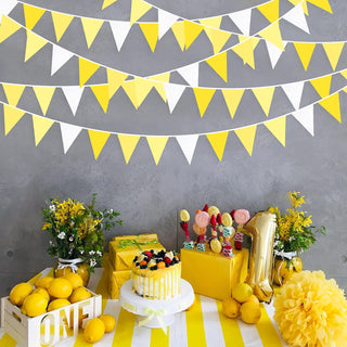 Bee Party Fabric Bunting Flag Banner in Yellow & White (32Ft) 3