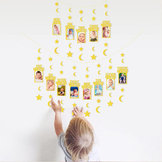 1st Birthday Photo Bunting Banner with Star and Moon Garlands 3