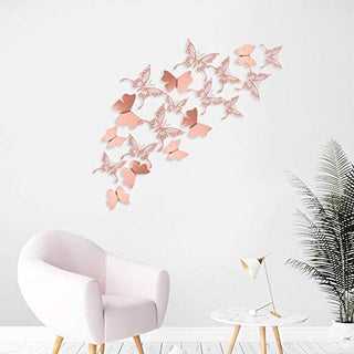 Removable Rose Gold Butterfly 3D Wall Decals Stickers (48Pcs) 3