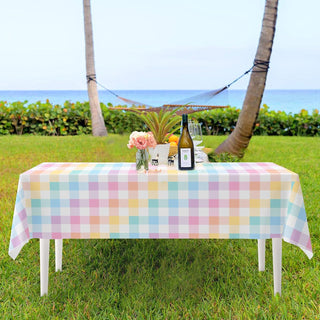 Pastel Rainbow Checkered Fabric Tablecloth (54"x108") 3