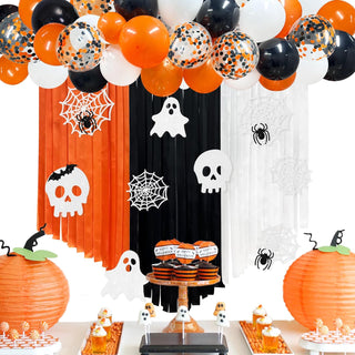 Halloween Black and Orange Ghost Balloon and Ribbon Backdrop (197Ft) 3