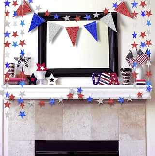 Bunting Flags and Star Garlands in Red, Blue and Silver 26ft 3