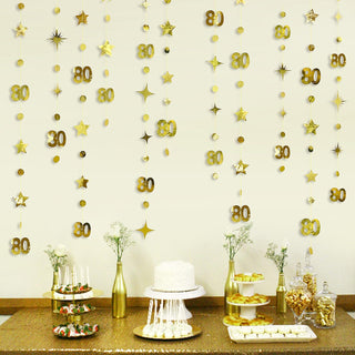 80th Birthday Decorations Circle Dot Gold Twinkle Star Garland (46Ft) 3