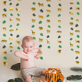 Tropical Leaf and Animal Garlands Set in Green and Gold (52ft) 3