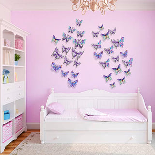 3D Floral Purple Butterfly Decorations Removable Wall Stickers (35Pcs) 3