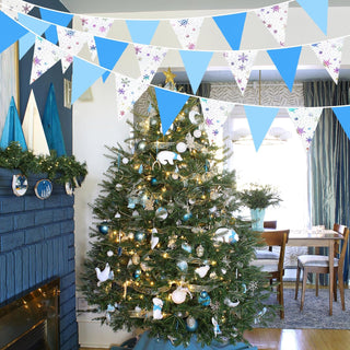 Pennant Bunting Flags with Blue and Snowflake in White 32ft 3