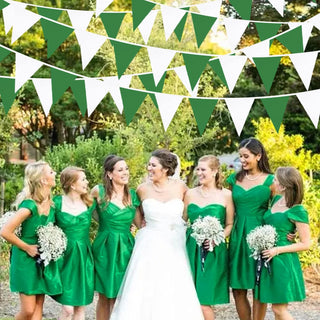 Spring Themed Fabric Bunting Flag Banner in Green & White (32Ft) 3