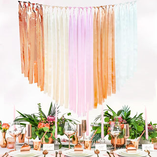 Rose Gold Dusty Pink Streamers Backdrop with Satin Ribbons 197Ft×1.97" 6