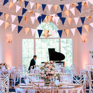 Wedding Shower Pennant Triangle Flag Banner in Navy Blue, Blush Pink, Rose Gold (30Ft) 3.