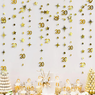 Gold 30th Birthday Decorations Number 30 Circle Dot Twinkle Star Garland 3