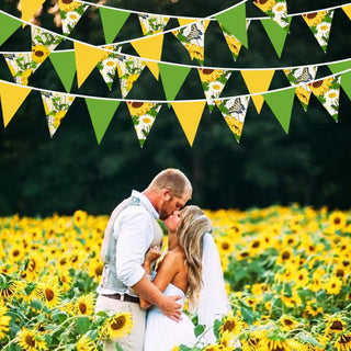Sunflower Party Fabric Flag Bunting Banner in Yellow & Green  (32Ft) 3