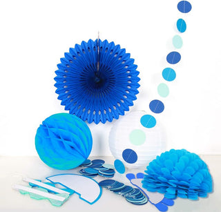 Blue Paper Fans and Garlands Kit  3