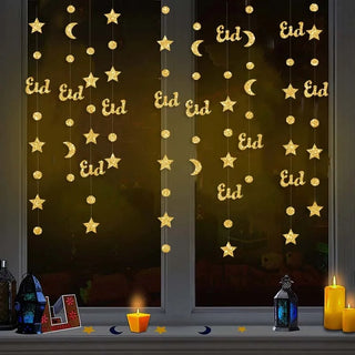Ramadan Garlands with Eid, Star, Moon and Circle in Gold (4pcs) 2