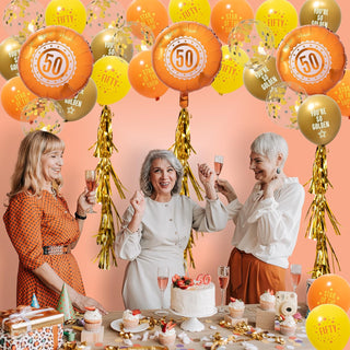 32pcs Gold 50th Birthday Party Balloon Tassle Garland Kit 5