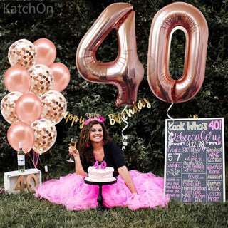 Rose Gold Number 40th Birthday Decoration Foil Balloons Set 32Inch 1