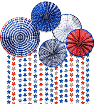 Independence Day Theme Folding Fans Kit Blue Red (7pcs) 1